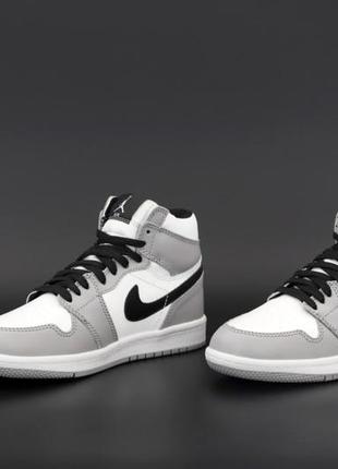 Зимние мужские кроссовки nike air jordan 1 winter white grey (мех) 40-42-43-44-455 фото