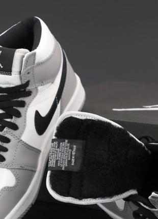 Зимние мужские кроссовки nike air jordan 1 winter white grey (мех) 40-42-43-44-456 фото