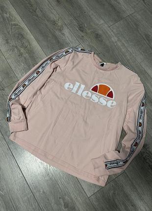 Оригинальный брендовый лонгслив свитшот с большим логотипом ellesse с лампасами на рукавах размера s