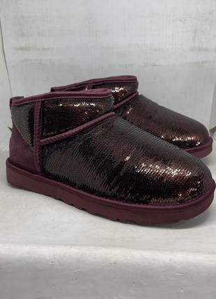 Черевики жіночі ( оригінал) ugg classic ultra mini mirror ball wild grape 1151616.