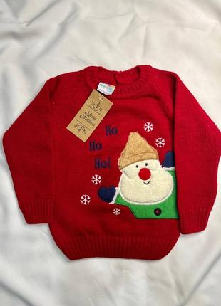 Новогодний детский свитер с новогодним узором, снежинками, дедом морозом, merry christmas