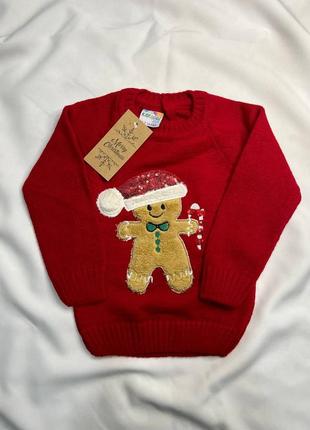 Новогодний детский свитер с новогодним узором, снежинками, печеном, merry christmas