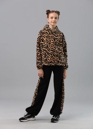 Флисовый подростковый теплый костюм в принт