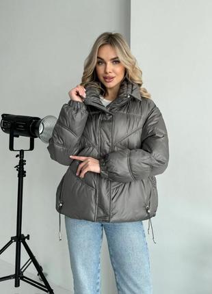 Жіноча куртка євро зима без капюшона на блискавці і кнопках