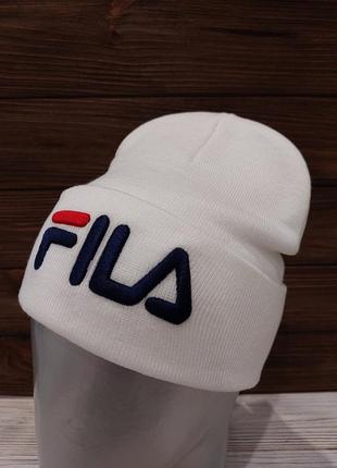 Шапка унісекс лопата з підворотом біла, шапка на дівчинку, шапка лопата жіноча біла з чорним повсякденна, шапка спорт, шапка в стилі fila філа