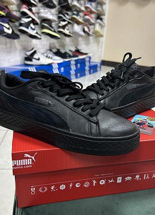 Жіночі чорні шкіряні кеди puma smash platform оригінал на платформі бу