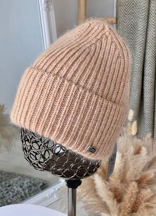 Шапка женская ангора лопатка двойная с подворотом полный флис