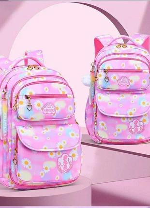 Школьный ортопедический рюкзак "ромашки" 43 см для девочки 3, 4, 5, 6, 7 класс/ красивый розовый ранец в школу