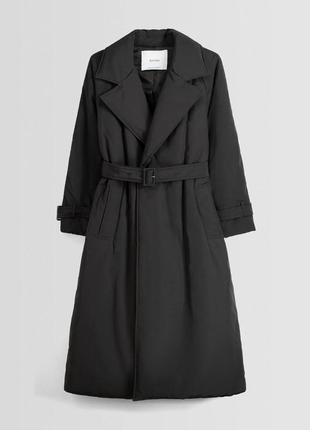 Утеплений тренч пальто оверсайз bershka - xs-s, m-l  антрацит