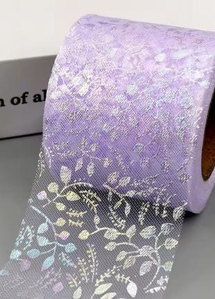 Фатин 6 см - листочек, цвет - сиреневый, метр, сиреневій