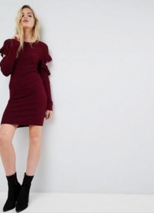 Шикарна в'язана сукня asos xxxl бордо з розрізами і бахромою на рукавах