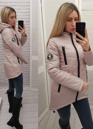 Куртка женская тепла длинная короткая с капюшоном стеганая базовая осенняя на осень демисезонная синяя черная бежевая розовая батал3 фото