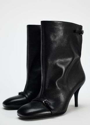 Широкие кожаные черные ботинки zara new