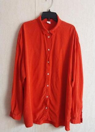 Яскрава коралова помаранчева шовкова брендова блузка сорочка hugo boss з довгим рукавом 100% шовк великий розмір