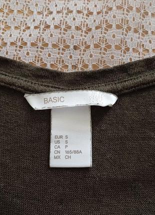 Льняная трикотажная футболка цвета хаки h&m5 фото