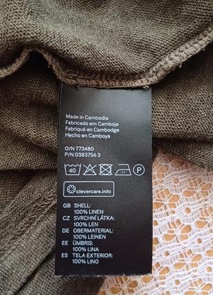 Льняная трикотажная футболка цвета хаки h&m8 фото