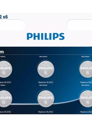Батарейка philips cr 2032 lithium 3v*6 (cr2032p6/01b)