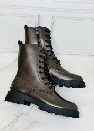 Сапоги /берцы натур кожа шоколад коричневые тренд 🔥 деми зима 36-43р все цвета4 фото