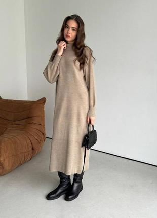 Сукня максі дрібна машинна в'язка з бавовною, плаття оверсайз платье