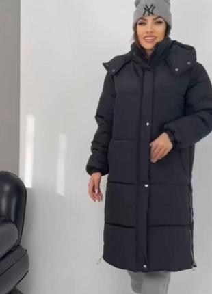 Есть видео куртка длинная черная теплая с капюшоном