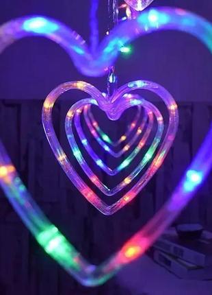Світлодіодна новорічна гірлянда штора серця з пультом 12 предметів білий теплий6 фото