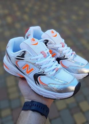 Женские качественные и стильные кроссовки для девочек n1w balance 530 белые с серебром и оранжевым.4 фото