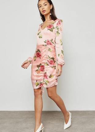 Новое платье с драпировкой цветочный принт с завязками атласная