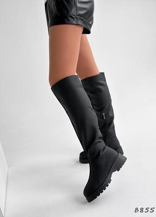 Сапоги женские saula черные, натуральная кожа матовая зима