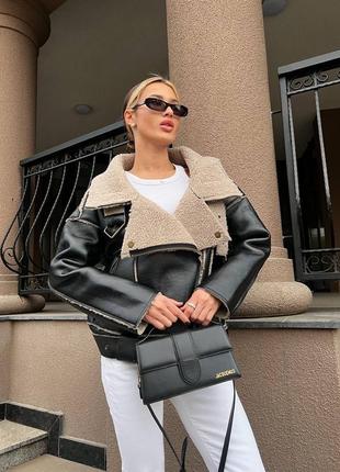 Дублянка еко шкіра замша чорна на хутрі