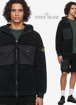 Stone island hooded fleece jacket black