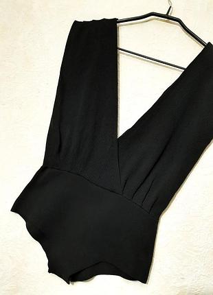 Zara сексі блуза комбідрес боді бодік чорний стрейчевий в рубчик глибокий виріз жіночий 42-44-46