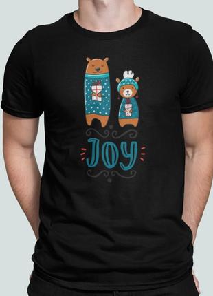 Чоловіча новорічна футболка з принтом joy ведмедики новорічні