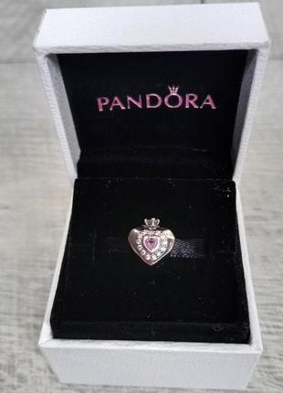 Срібний шарм (бусіна) pandora "серце з короною" пандора подарок для жінок