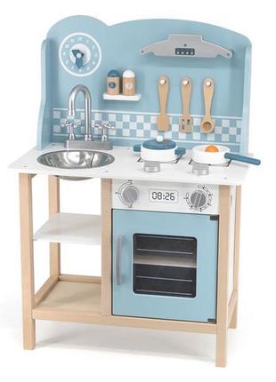 Дитяча кухня з дерева з посудом viga toys polarb блакитний (44047) ll