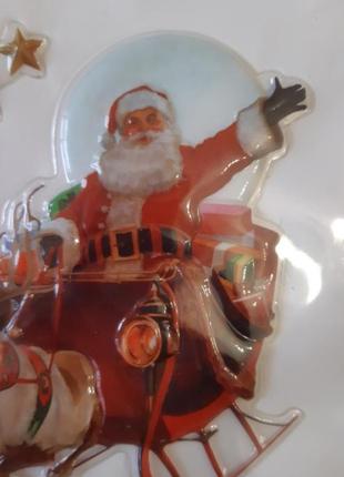 Наклейки новогодние объемные melinera 3d санта на санях с оленями.