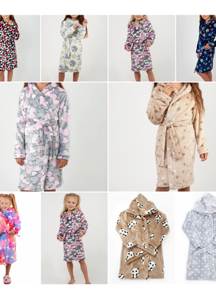 Теплый махровый халат велсофт для девочки, плюшевый банный халат