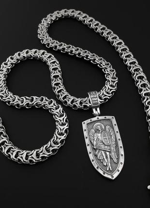 Масивна срібна цепочка чоловіча рамзес з підвіскою ладанкою ангел оберіг. товстий ланцюг срібло та архангел