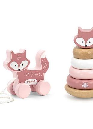 Набір дерев'яних іграшок polarb каталка та пірамідка лисичка (44228)