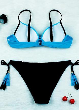 Чёрный купальник женский раздельный, купальник на высокой посадке, купальник с высокими плавками модный9 фото