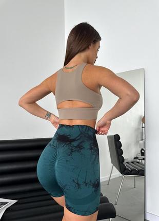 Удобный оригинальный спортивный кроп топ цвет бежевый топ бра8 фото