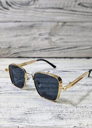 Сонцезахисні окуляри унісекс, квадратні, чорні в металевій золотистій оправі (без бренда)