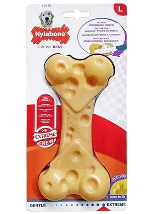 Nylabone extreme chew cheese bone, нілабон сирна кісточка жувальна іграшка для собак, смак сиру, m