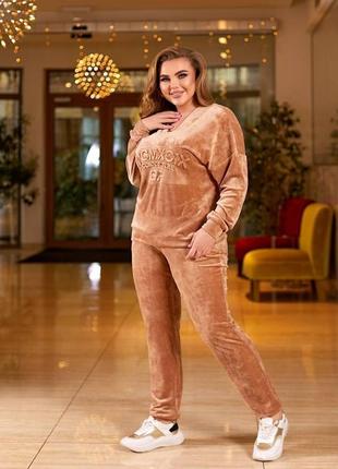 Костюм женский велюровый спортивный двойка ( кофта и штаны ) большие размеры ри-2331