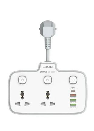 Сетевой фильтр ldnio sc2413 2 eu ports, 1pd.3usb, auto id