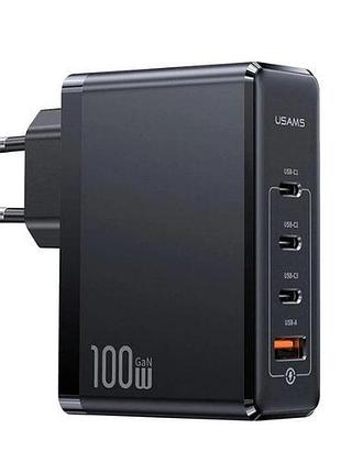 Мережевий зарядний пристрій usams us-cc163 t50 100w 4 ports accc gan fast charger (eu) black cc163tc01