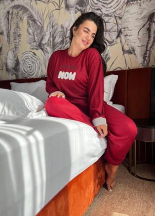 Пижама бордового цвета домашний костюм стильная пижама теплая7 фото