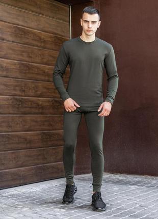 Термо комплект из микродайвинга и флиса олива для зимы мягкий и эластичный сохраняет тепло и тепло. ku-22