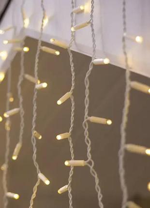 Гірлянда штора бахрома вулична  10м х 0,7 метра | ip65 | теплий білий на білому дроті | 200led