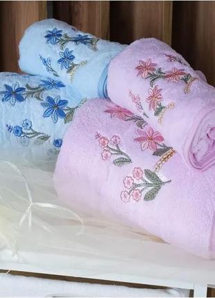 Набір рушників великі квіти 33*70 см і 70*140 см мікрофібра