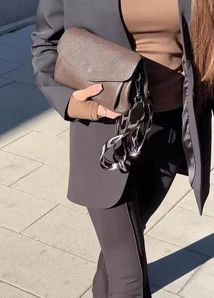 Кожаная сумка тауп 2